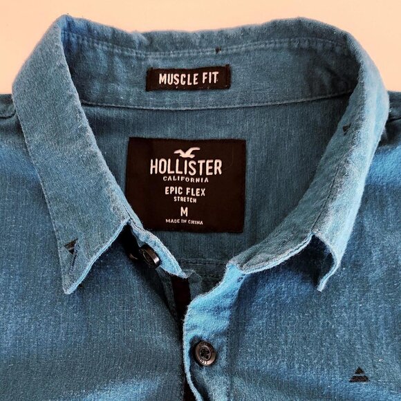 Hollister Sz M Epic Flex Stretch Button Down Shirt Muscle Fit Long Sleeve Casual - Picture 5 of 10